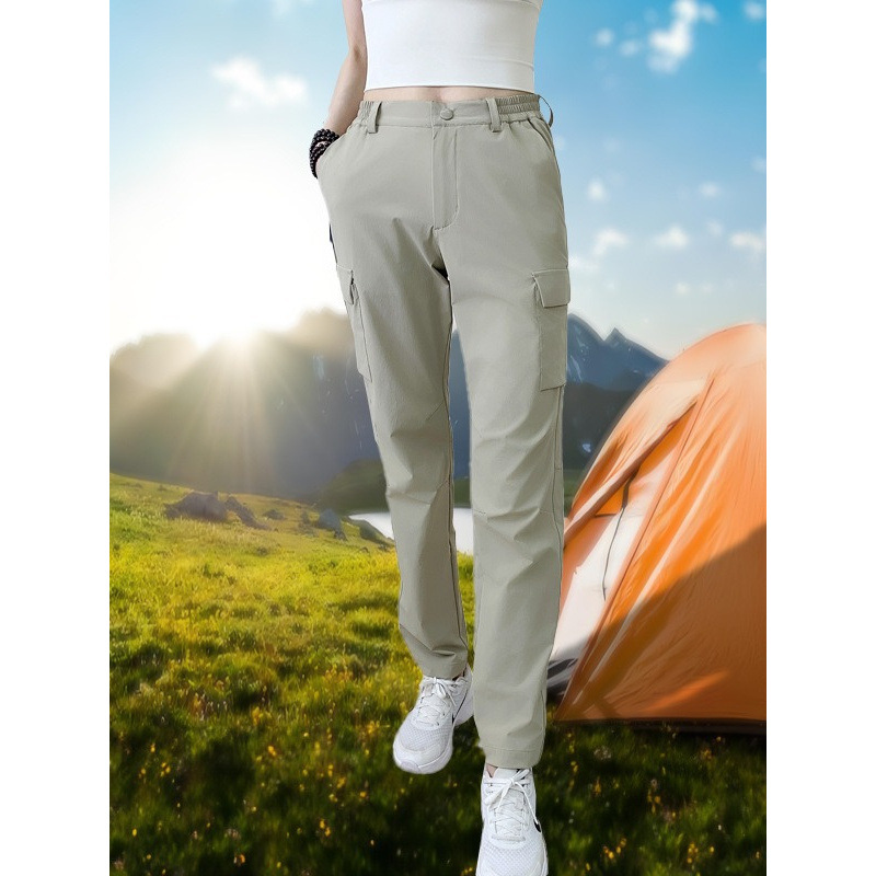 Pantalones de secado rápido al aire libre Pantalones de trekking de nylon para hombres y mujeres Pantalones de bolsas delgados rectos transpirables Pantalones casuales deportivos de tamaño grande