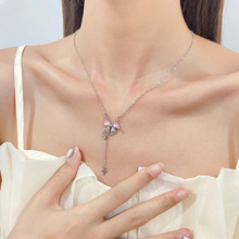 粉色蝴蝶结项链韩版甜酷少女夏季锁骨链ins轻奢流苏芒星饰品批发