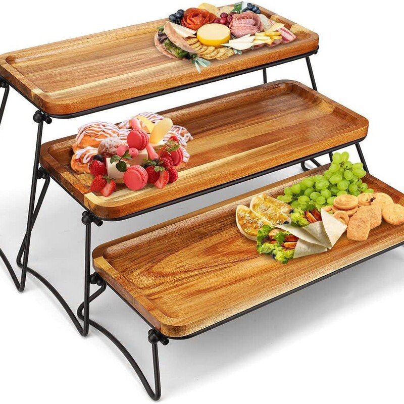 Manspdier 3-Tier Cupcake Stand and Tower Serving Tray for Parties, Acacia Wood