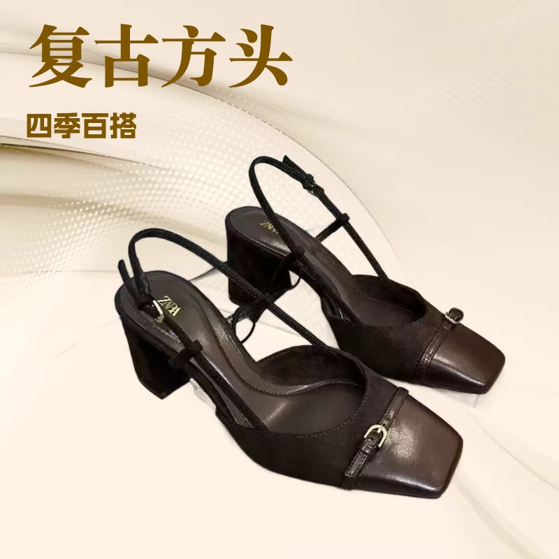 Winter brown fashionable universal sandals heels square toe