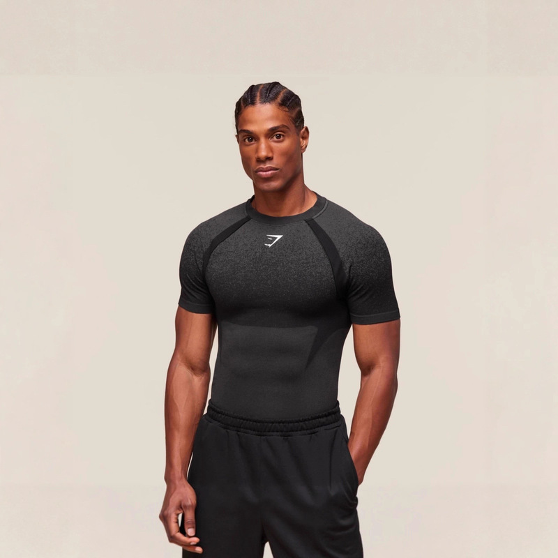 Gymshark Fitness Tops Men's Casual Running Quick-Drying Breathable Bodysuit Short-Sleeved T-Shirt Men's Muscle Shark