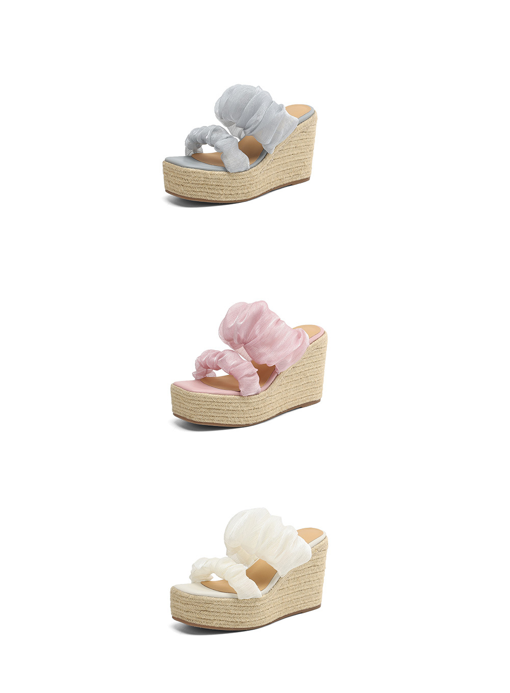 Sandal hở mũi cao gót 10cm quai ngang satin đế độn cao mới hè 2025 — Màu xanh lam nhạt, Màu hồng, Màu trắng be chi tiết 20