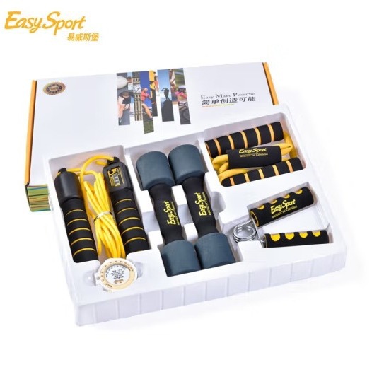 易威斯堡平衡运动6件套计数跳绳握力器塑胸拉力器哑铃鱼形腰围尺