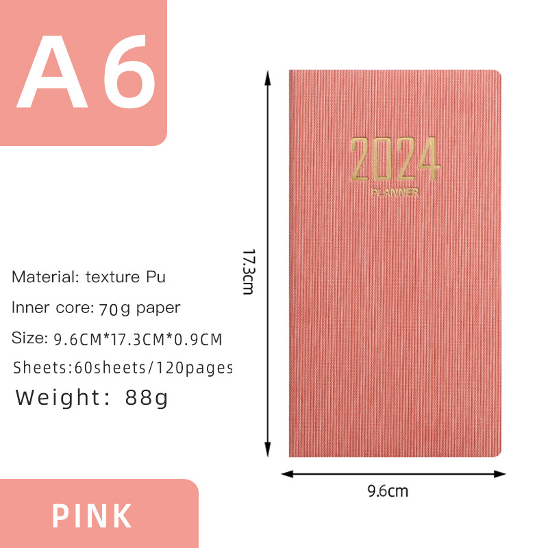 Transfronterizo 2024 Calendario en inglés 2025 a6 Plan portátil 365 días Gestión del tiempo Bloc de notas