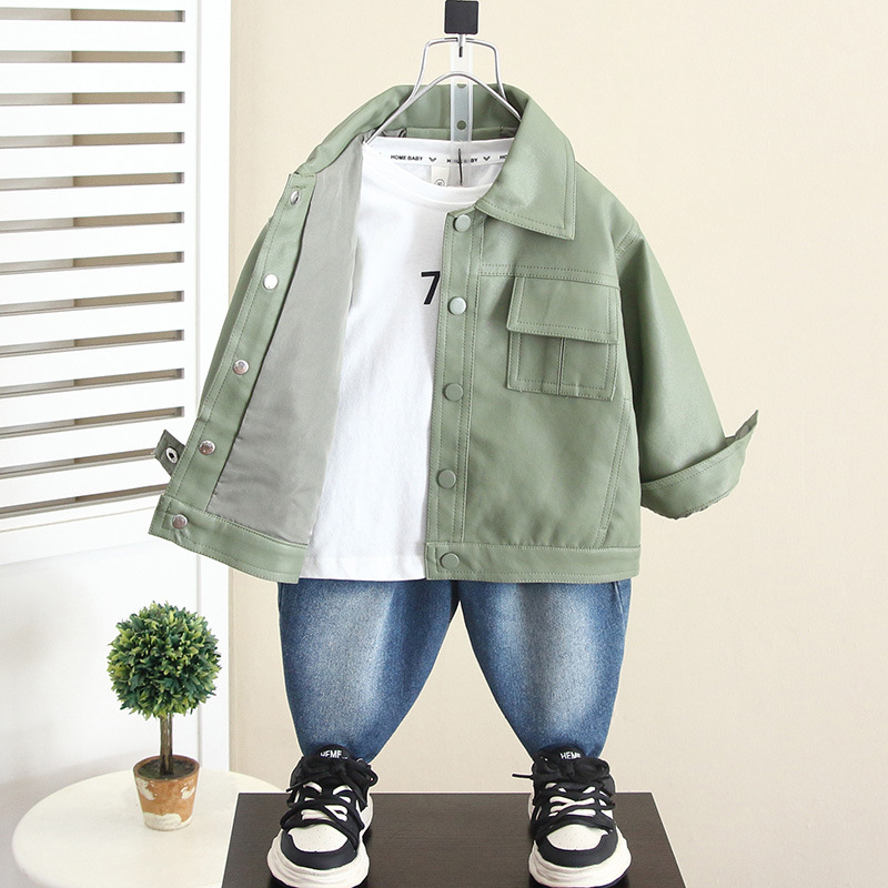 5890 Chaqueta de cuero de otoño para niños Chaqueta de cuero casual de primavera y otoño para niños 2024 nueva moda de otoño para bebés