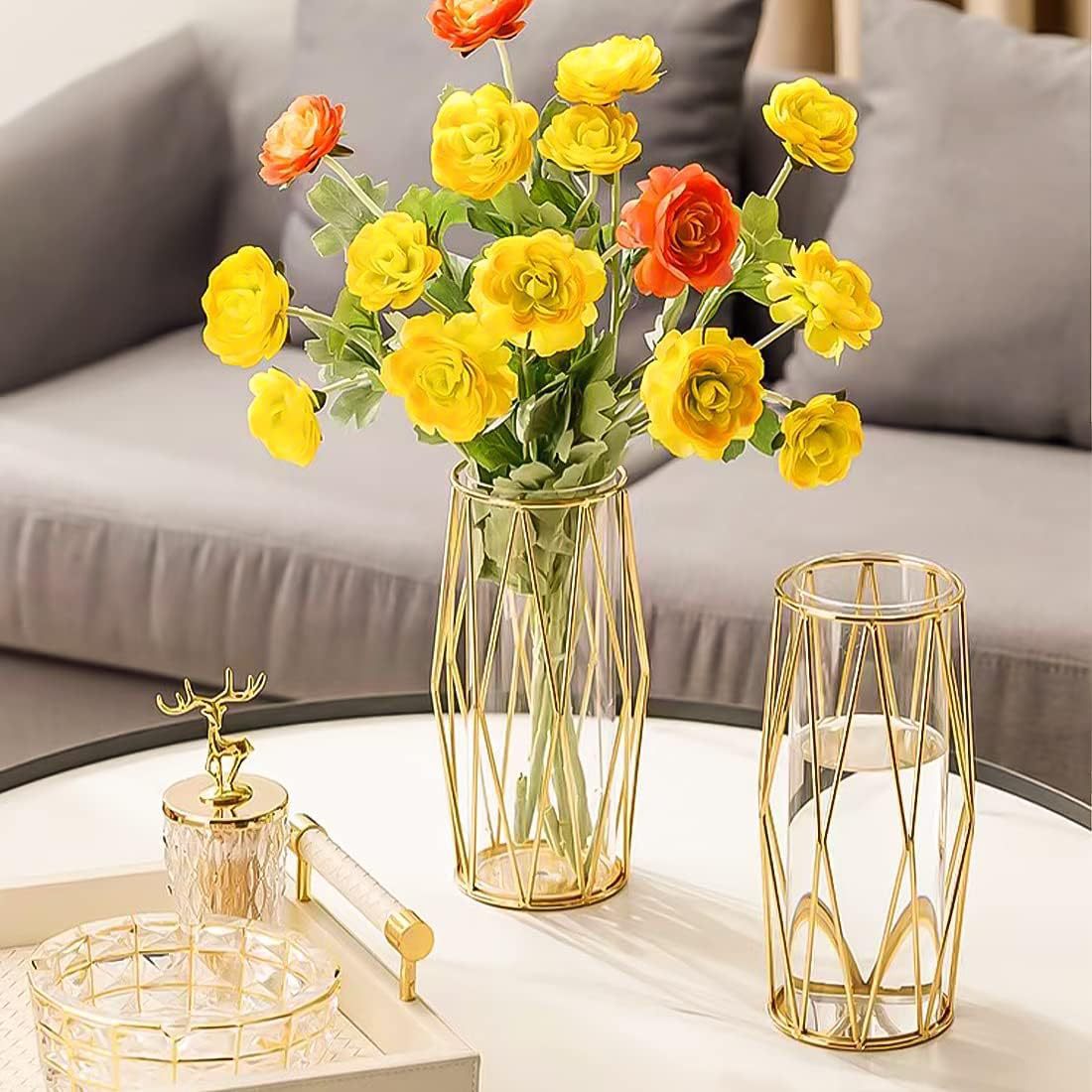 Transfronterizos simple estilo alto valor de la cara de hierro forjado jarrón de vidrio decoración de alta calidad sala de estar decoración floral decoración escena accesorios de decoración