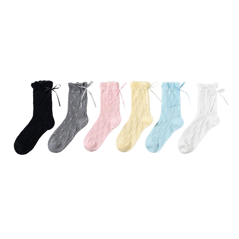 Calcetines de lazo de cinta Calcetines de algodón de pila fina de primavera y verano para mujer