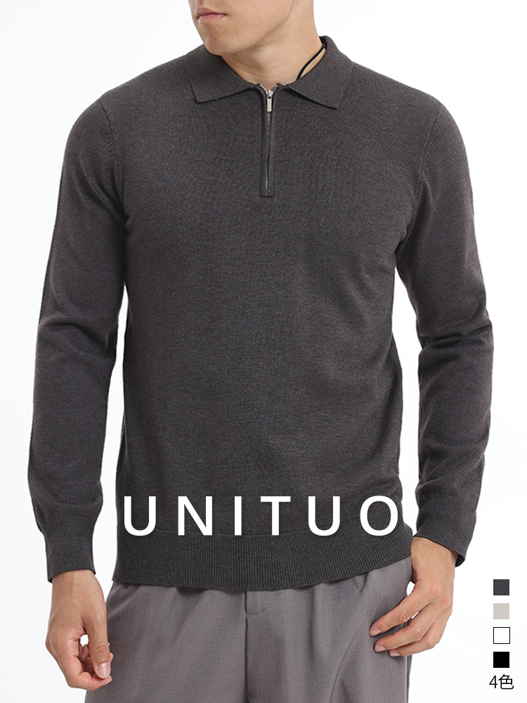 Otoño y invierno de hombre alta sensación de semiacremallera con solapa suéter de hombre de negocios casual hoodie polo jersey base hombre