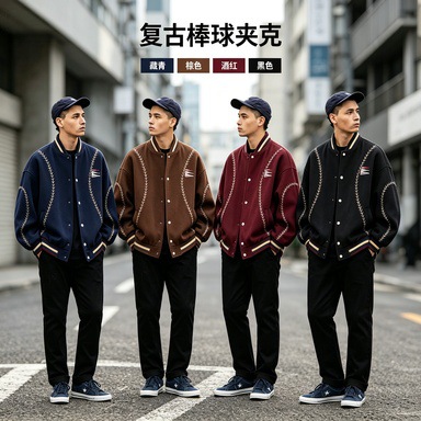 BHJG不计后果同款棒球服男款美式毛呢运动棒球服夹克男女同款外套