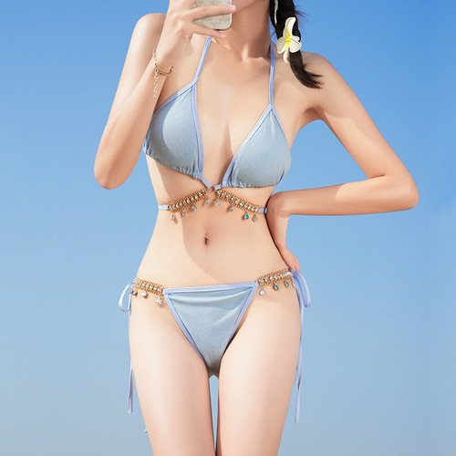Swimsuit women's fish diamond chain European and American pure lust style strap triangle bikini three-point ins sexy vacation swimwear