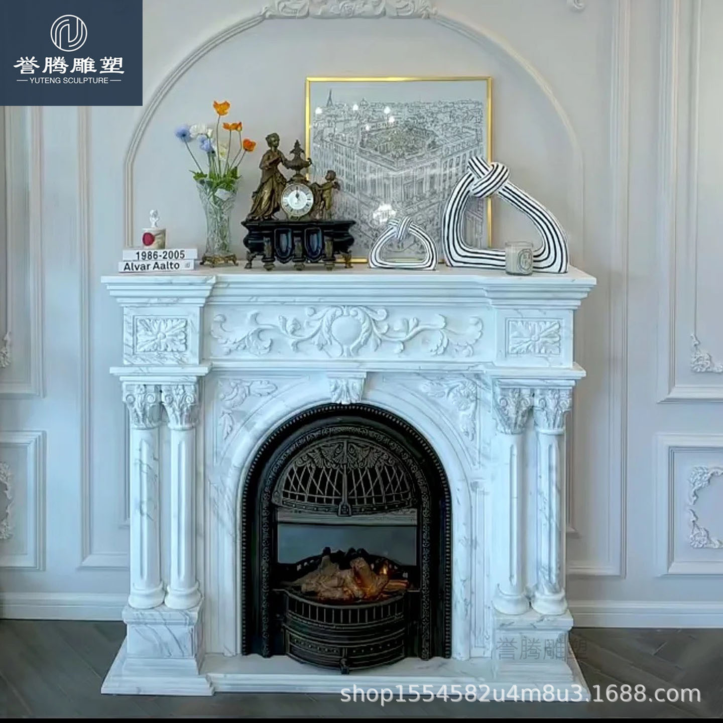 天然大理石壁炉架汉白玉法式欧式风格别墅客厅石雕石材壁炉装饰柜