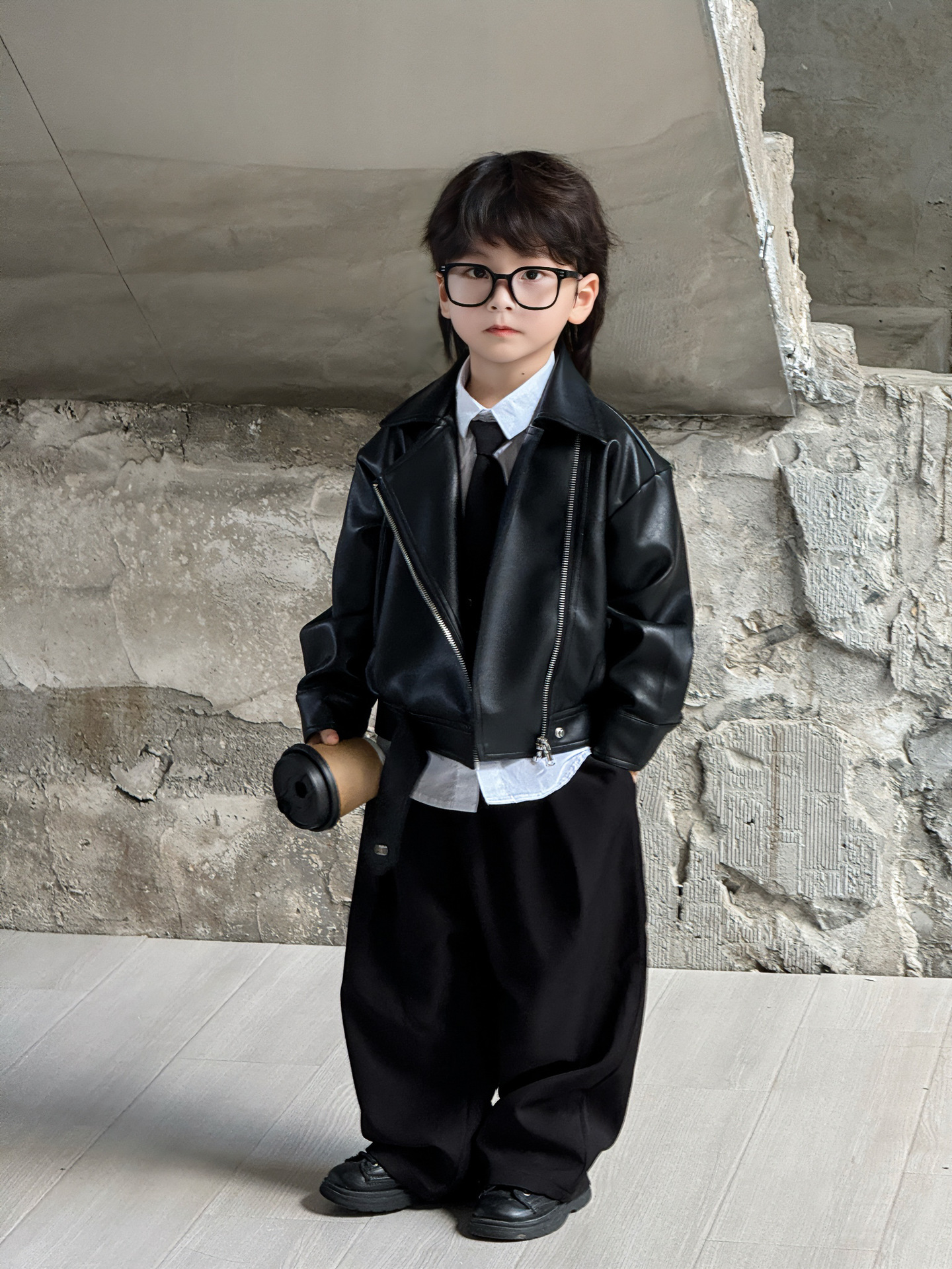 Черный 10621 Набор с двумя частями (кожаная куртка + 918 брюк)