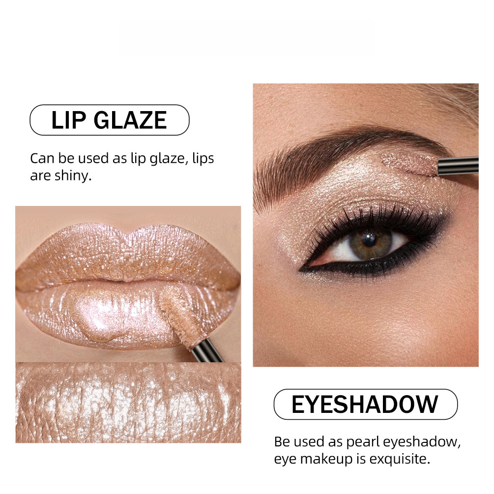 QIBEST Liquid Lipstick Diamond Eyeshadow Dual-use Makeup Lasting Easy-to-color Pearlescent Gloss Cup Lip Glaze