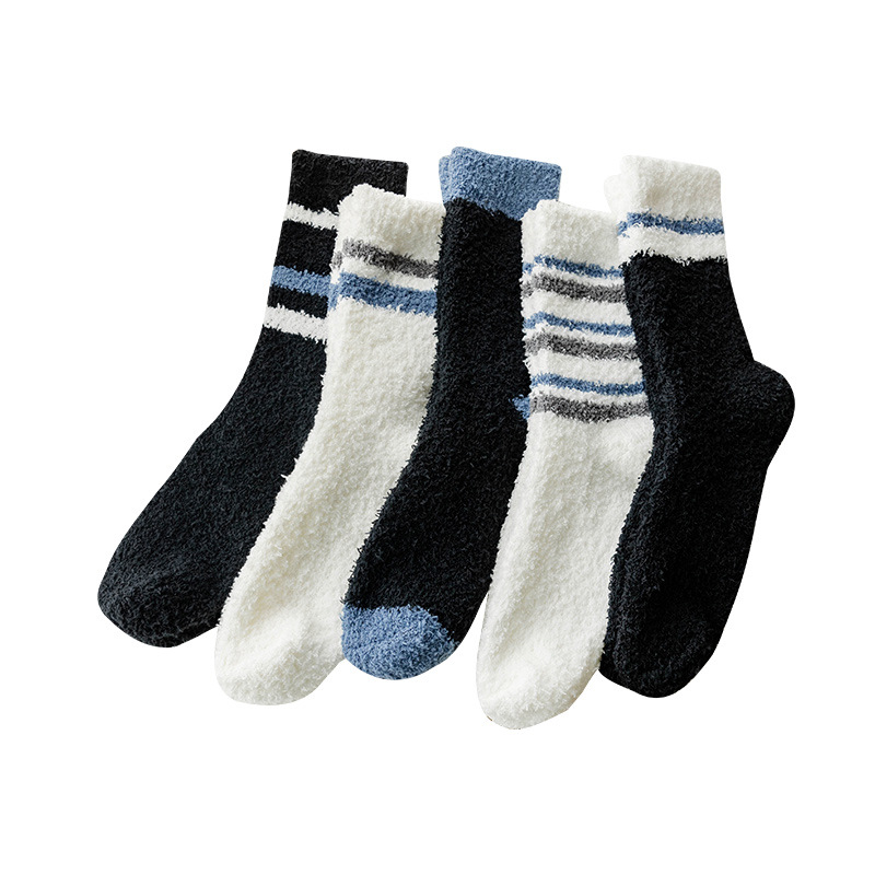 Herrensocken aus Korallenfleece für Herbst und Winter sowie dicke, gestreifte und samtige Bodensocken für Herren für einen warmen Schlaf_voghion.com