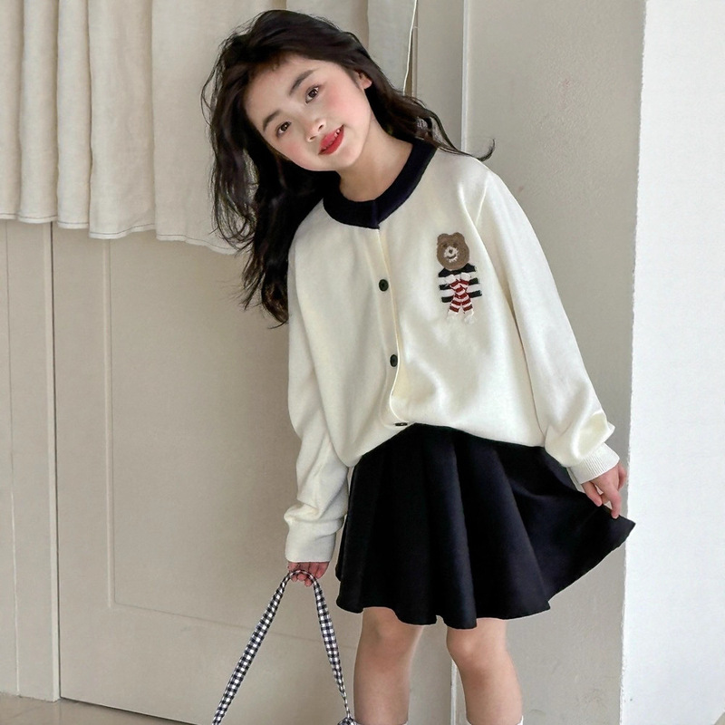 小红鱼女童秋装外套2025秋季新款学院风儿童小熊上衣春秋针织开衫|undefined
