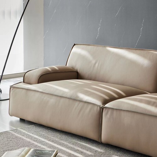 Minimalist Damascus full leather sofa, simple modern designer, tofu block living room down feather combination genuine leather sofa