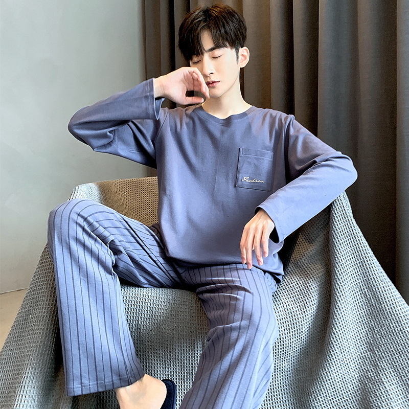 2023 Otoño e Invierno pijamas hombres con cuello en V manga larga traje suelto casual juventud hogar desgaste simple Traje a cuadros