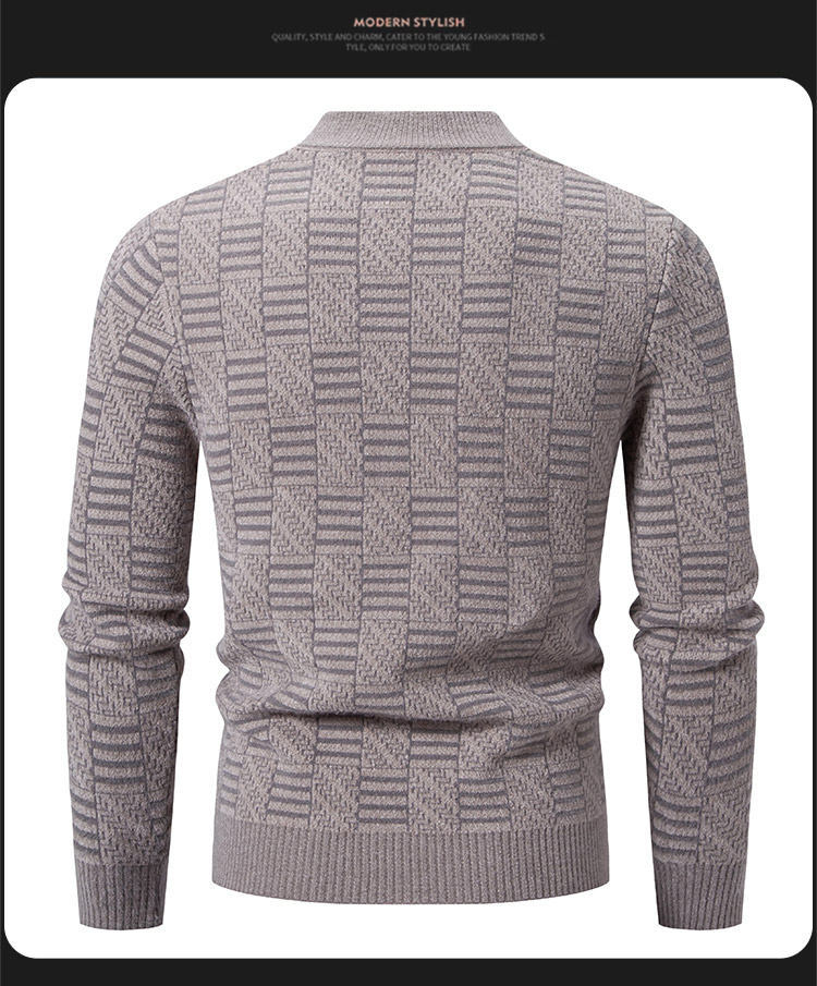 Herren Pullover Mit Stehkragen Lockere Passform Jacquard Strick_voghion.com