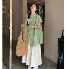 新しいレトロな気質のスーツの中の長いストライプのシャツの女性の夏のゆったりしているカジュアルなズボンの2つのセットの婦人服