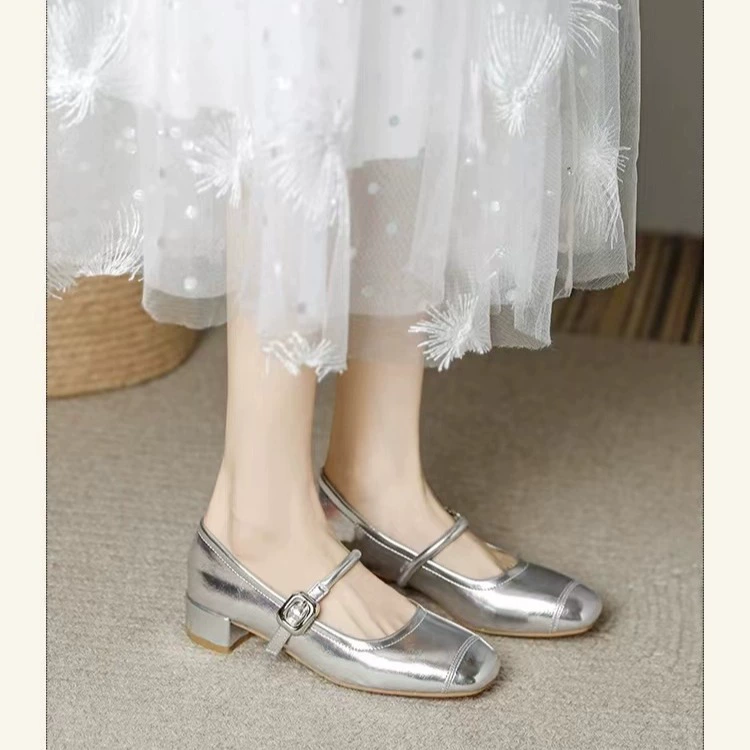 Французская серебряная одиночная обувь женская весна и осень 2024 новый вечерний стиль дизайн