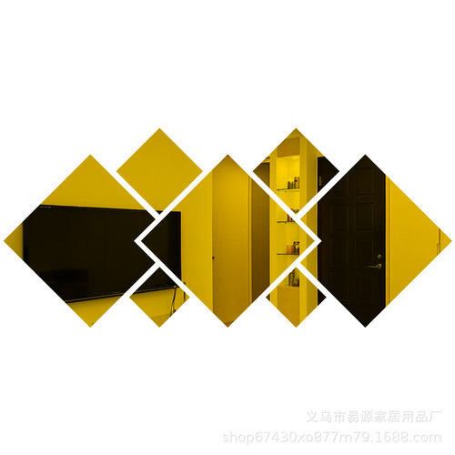 A set of seven rhombus-shaped mirror wall decals with self-adhesive backing, produced and sold by the manufacturer. Large size: 16.5cm. Small size: 4.8cm.