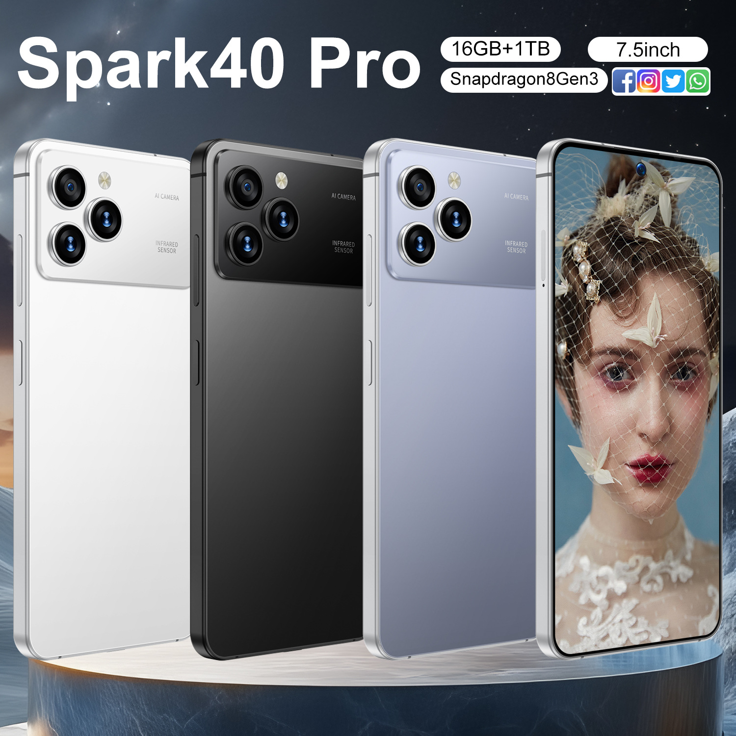 Kindergarten Cross-Border Export 5g Mobile Phone Spark40 Pro New 16Gb+1Tb Smartphone Amazon High Configuration