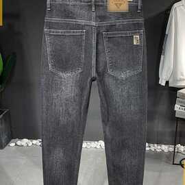 件装】秋冬电焊加厚牛仔裤男弹力修身潮流百搭休闲宽松直筒裤子