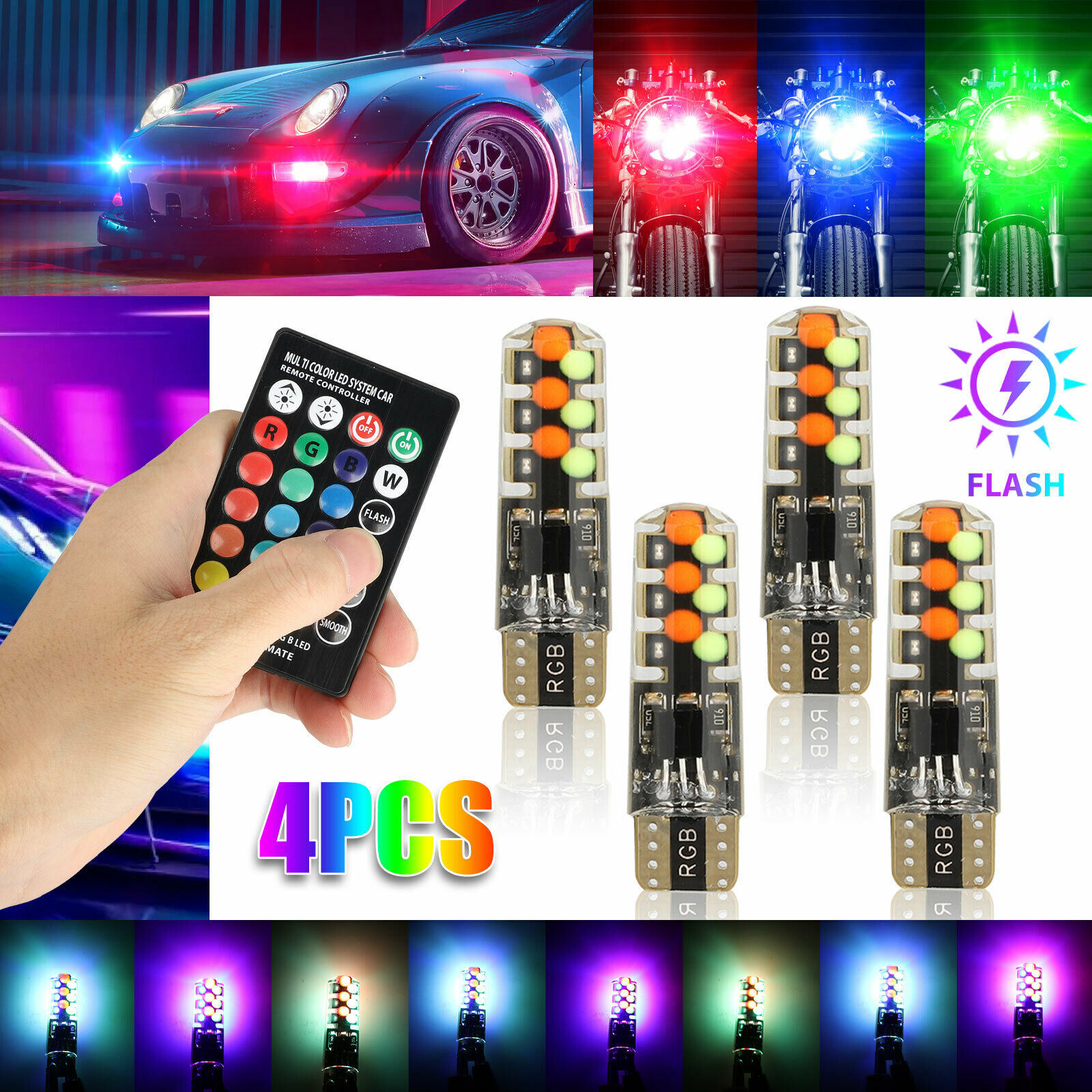 Lámpara de matrícula LED T10 12SMD patrón de parpadeo de silicona RGB luz de lectura remota luz de ancho luz pequeña