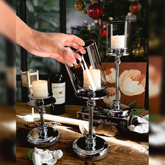 北歐餐桌夢幻燭台歐式家用擺件美式裝飾品玻璃燭台輕奢金屬浪漫