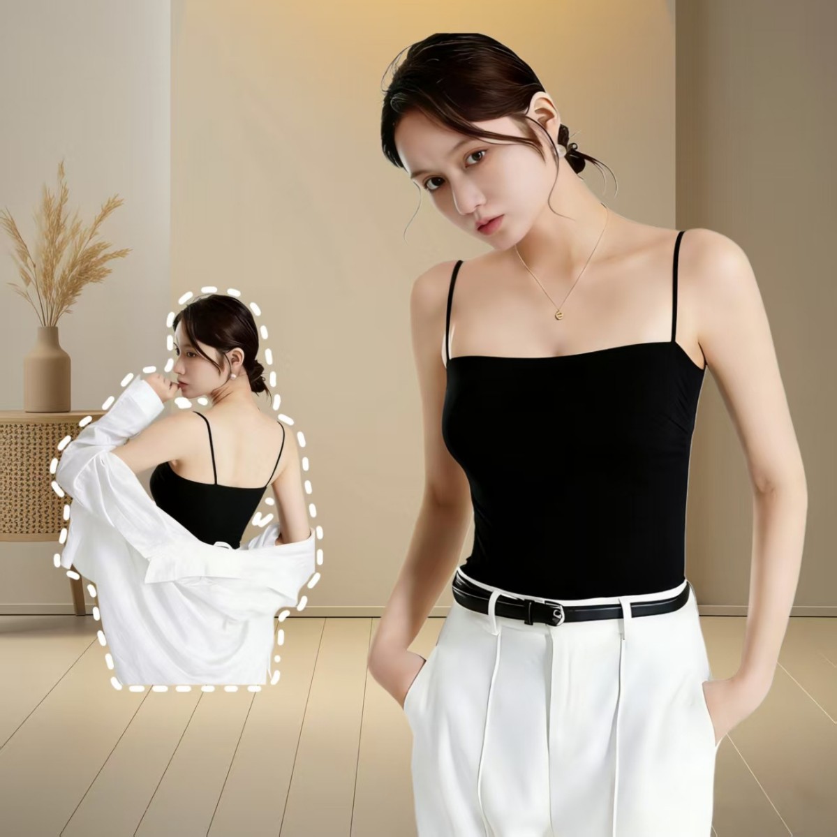 Summer New Style Lyocell Spaghetti Straps with Side Ruching, Built-In Bra Pads, Sexy and Slimming, Suitable for Outerwear or as an Inner Layer