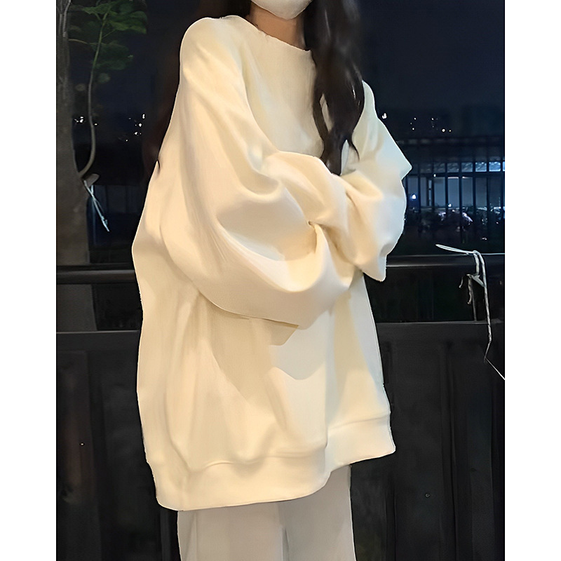 Ins Solid Color Hood-less Crewneck Sweatshirt Women's Spring and Autumn oversize Thin Coat Korean Style Fashionable Loose Lazy Top