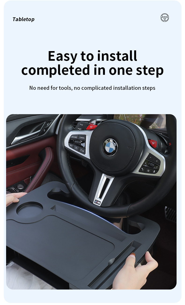 Car Steering Wheel Small Table Board, In-Car Dining Table, Card Table, Car Laptop Tablet Stand, Multifunctional with Storage Box