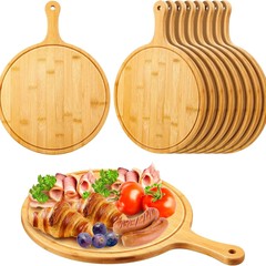 カスタマイズされた竹製ピザボード木製ハンドルロングハンドル食器ピザプレートステーキプレートフルーツパン竹プレート洋食まな板