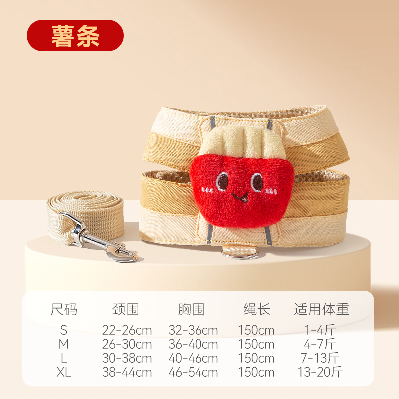 El perro sale en forma de I hamburguesa, papas fritas, muñeca, correa para el pecho, correa para mascotas, cuerda para pasear al perro, cuerda para pasear al gato, cuerda para pasear al gato