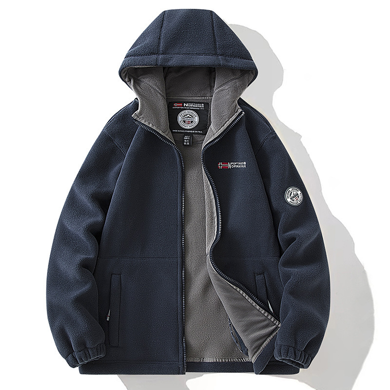 Men's Winter Fleece Jacket Warm Men's and Women's Hooded Jacket TikTok Live Internet Popular Popular Embroidered 8918