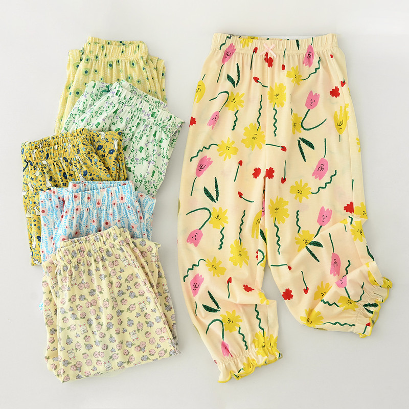 Children's Floral Anti-mosquito Pants Girls' Thin Mommian Trousers for Air-conditioned Room