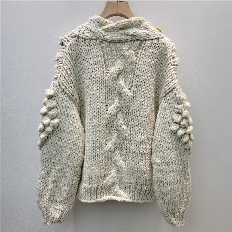 Flor tridimensional bola de lana de cuello en V de punto Cardigan mujeres 2025 invierno nuevo abrigo de estilo de mujer suelto dulce