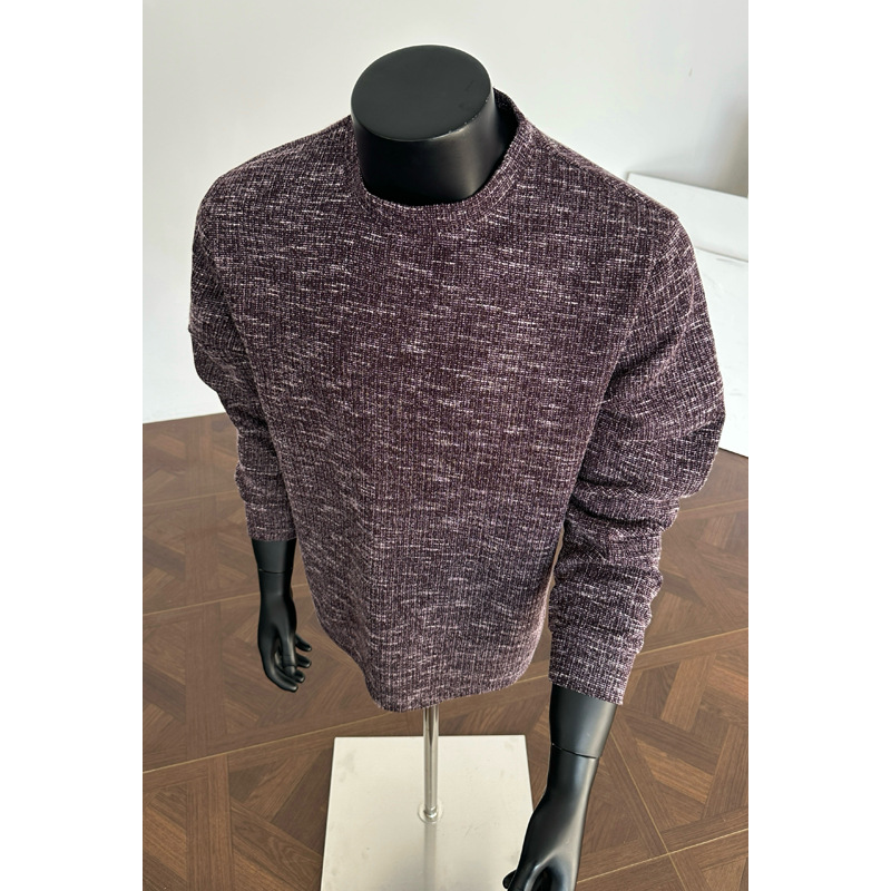 Langarmshirt aus Schneeflockengarn für Herren, trendige Frühlingsmarke, lockeres und lässiges Oberteil, gestrickte Basisschicht im amerikanischen Stil_voghion.com