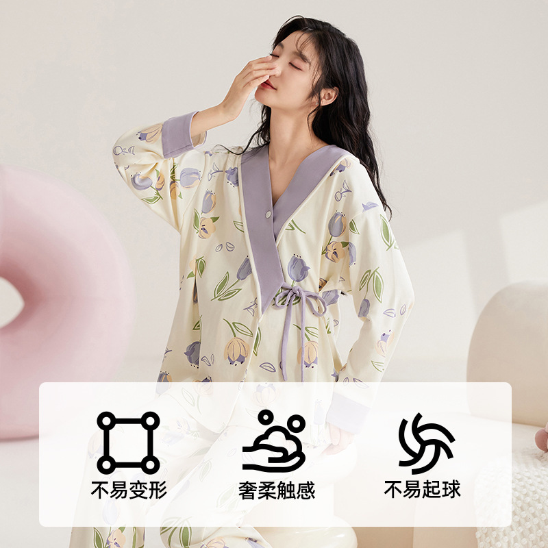 婧麒月子服十月份产后纯棉哺乳睡衣怀孕期孕妇斜襟喂奶家居服套装|undefined