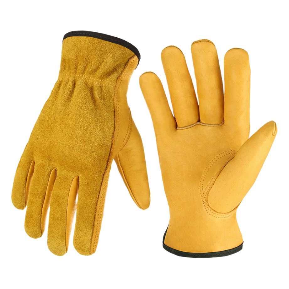 Guantes de cuero de dos capas Xieitu para jardinería, trabajos de reparación, trabajos mecánicos, protección de seguridad, guantes de protección laboral, resistentes al desgaste