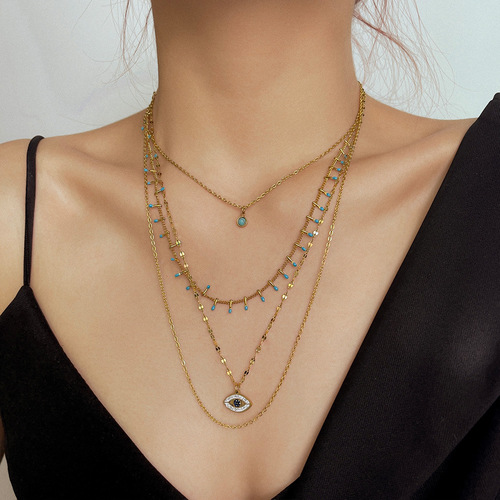 European and American ins celebrity internet celebrity anchor necklace multi-layer titanium steel clavicle chain four-layer niche design non-colliding jewelry