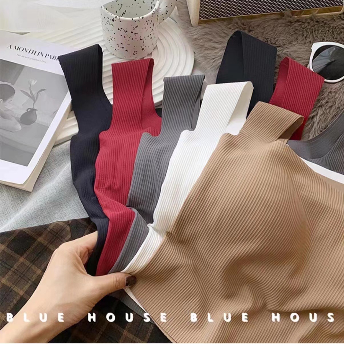 Summer square neck threaded vest bra comfortable breathable removable chest pad beautiful back wear hot girl breast wrap underwear for women