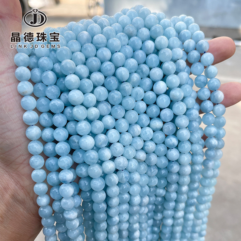 Jingde jewelry 7A natural aquamarine loose beads semi-precious stone crystal round beads diy bracelet jewelry accessories wholesale