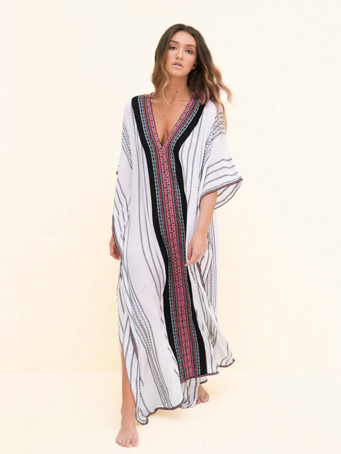 Camiseta de playa de viento nacional impresión de posicionamiento vestido de vacaciones bikini camiseta protector solar transfronterizo Amazon 5D31