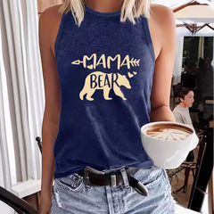 AliExpress Amazon best-selling MAMA print crew neck top spring summer casual sleeveless top cross-border e-commerce