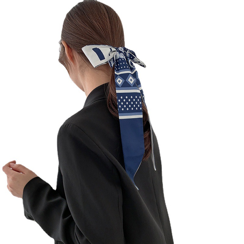 Nuevo estilo coreano retrógrado francés en el cabello curar la banda ~ azul delgado y largo bufandas decoración al por mayor mujeres