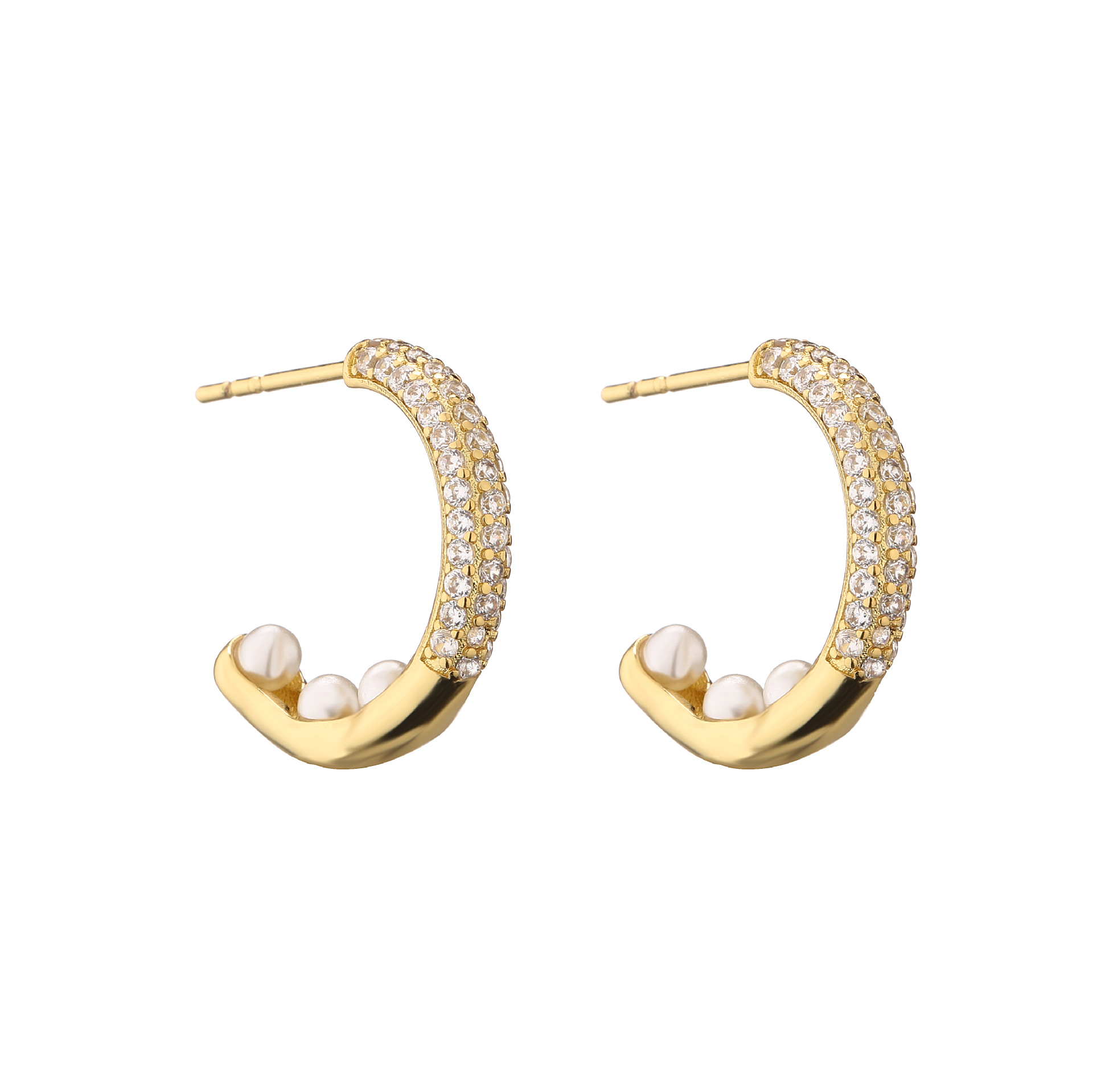 Zircon Inlay Material Fashion Geometry Gold Plated Zircon Stainless Steel Earrings