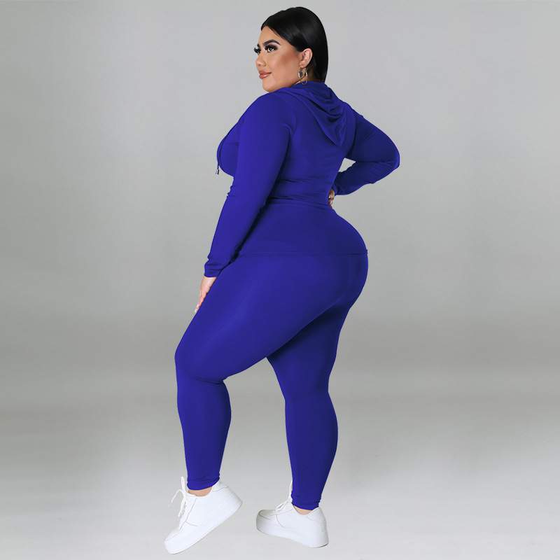Plus Size Women's Clothing Solid Color Hooded Long Sleeve Fashion Casual Set Autumn Wear_ecoleips.com