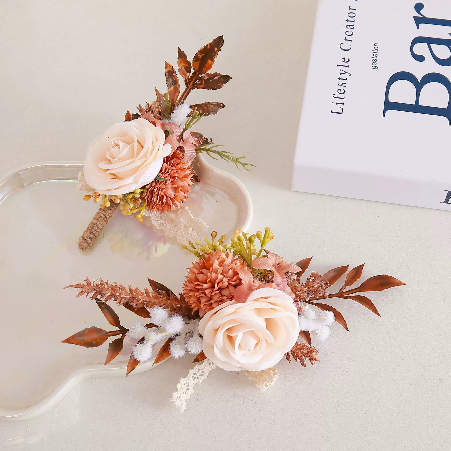 手腕花仿真胸花婚礼新娘新郎伴娘伴郎迎宾花跨境亚马逊厂家批发