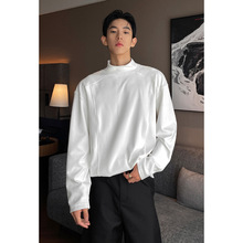 灰色德绒打底衫男款春季拼接解构半高领卫衣内搭美式正肩长袖t恤